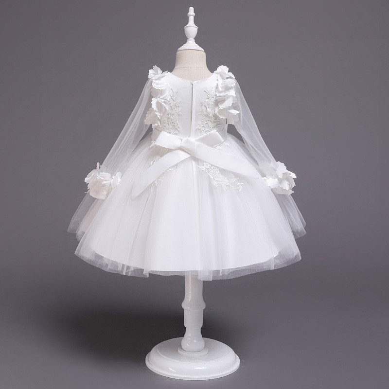 Hot girl's dress long sleeve princess dress flower mesh children's dress red performance dress