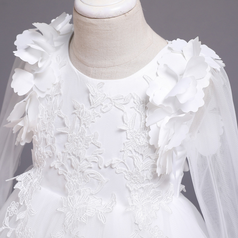 Hot girl's dress long sleeve princess dress flower mesh children's dress red performance dress