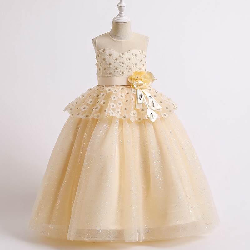 Summer princess dress lace flower wedding dress shining long dress fashion flower girl host dress