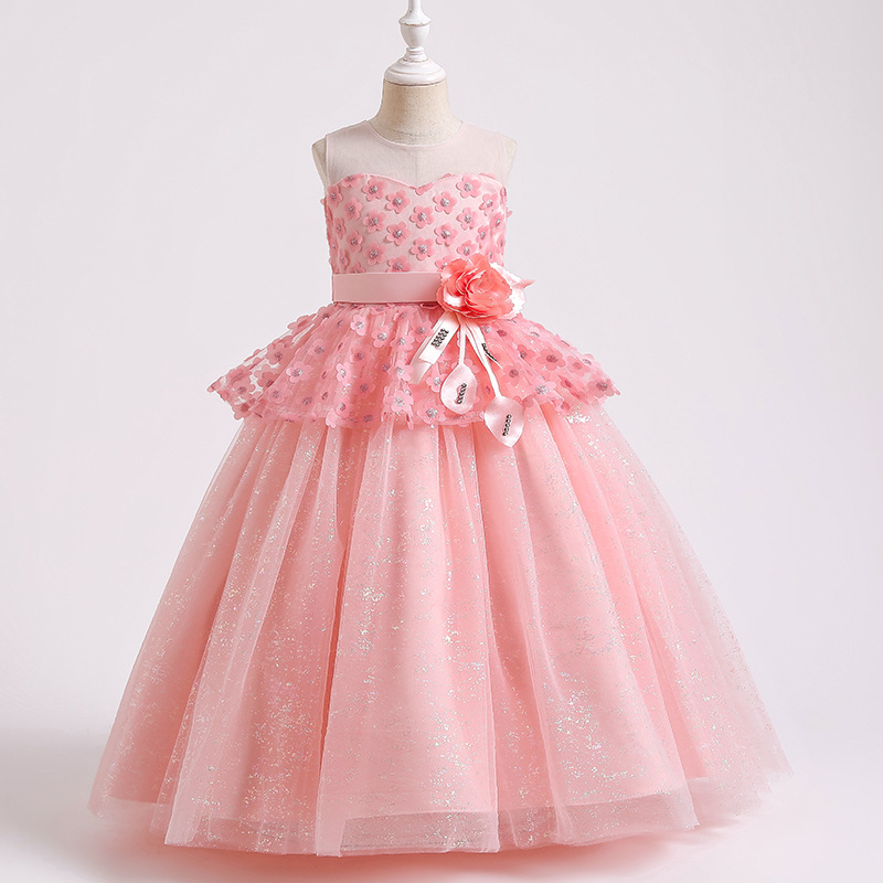 Summer princess dress lace flower wedding dress shining long dress fashion flower girl host dress