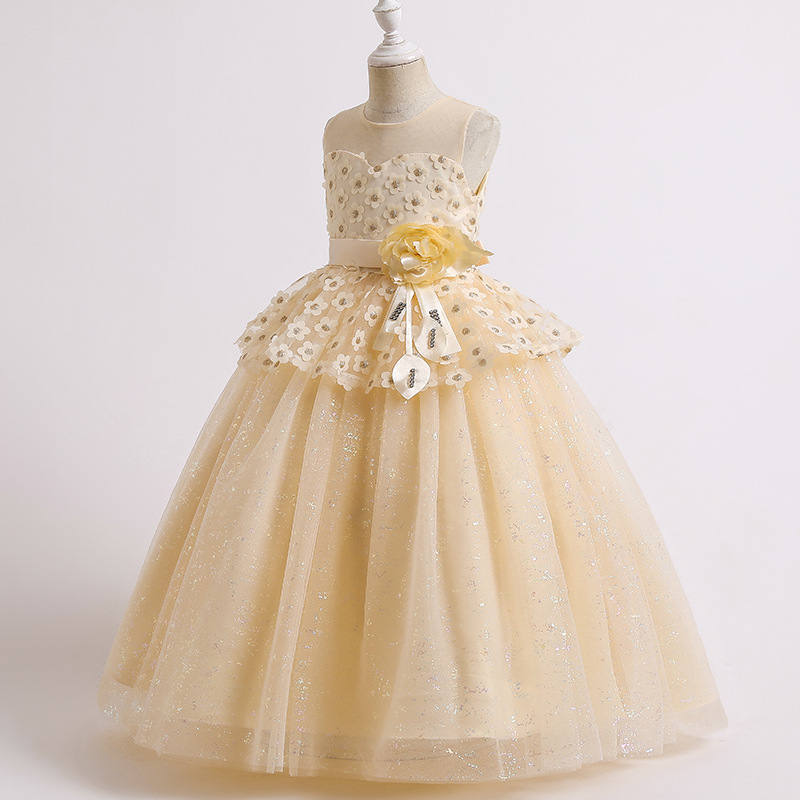 Summer princess dress lace flower wedding dress shining long dress fashion flower girl host dress