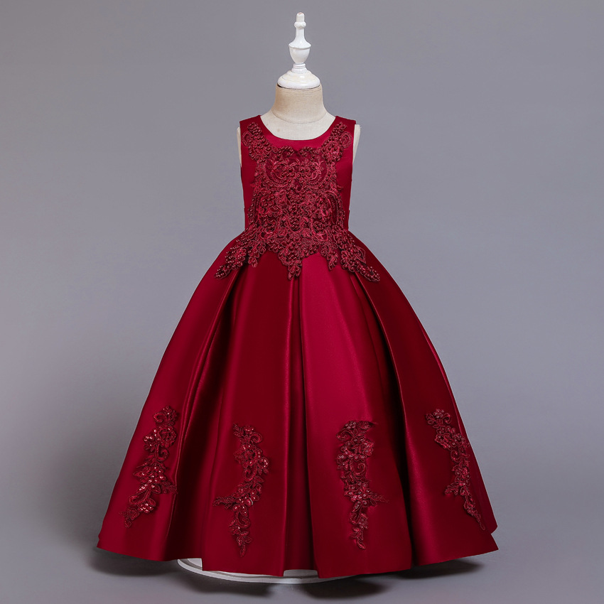European and American girls&apos; long skirt Lace Beaded dress high grade banquet Princess Dress