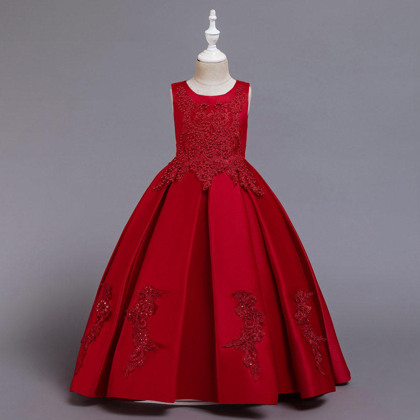 European and American girls&apos; long skirt Lace Beaded dress high grade banquet Princess Dress