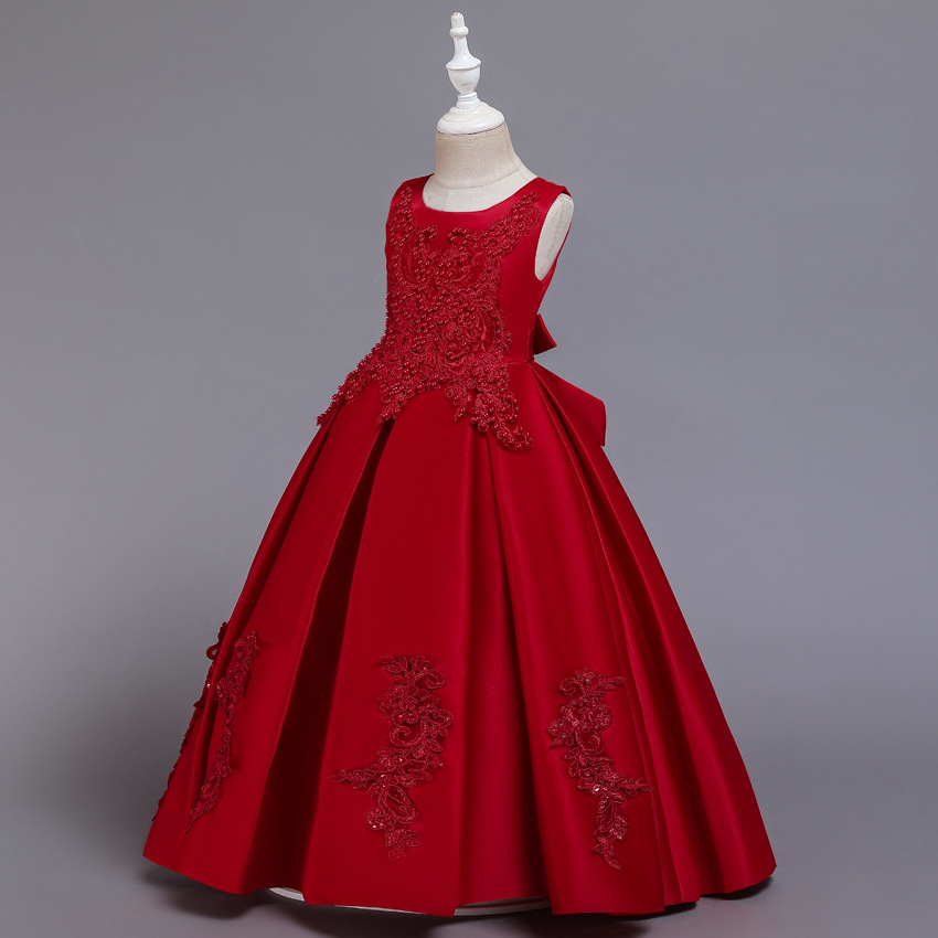 European and American girls&apos; long skirt Lace Beaded dress high grade banquet Princess Dress