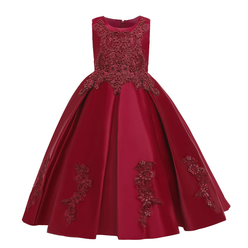 European and American girls&apos; long skirt Lace Beaded dress high grade banquet Princess Dress