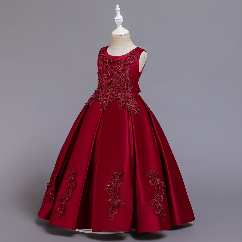 European and American girls&apos; long skirt Lace Beaded dress high grade banquet Princess Dress