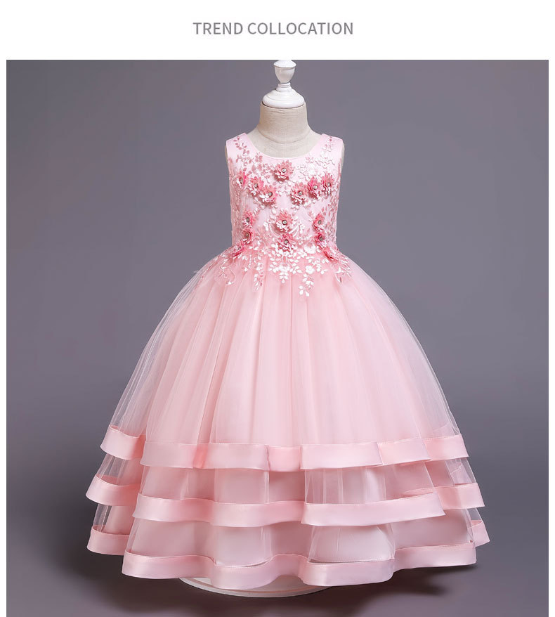 Flower Princess Skirt ace Beaded Wedding Dress multi layer Satin Beaded party host dress