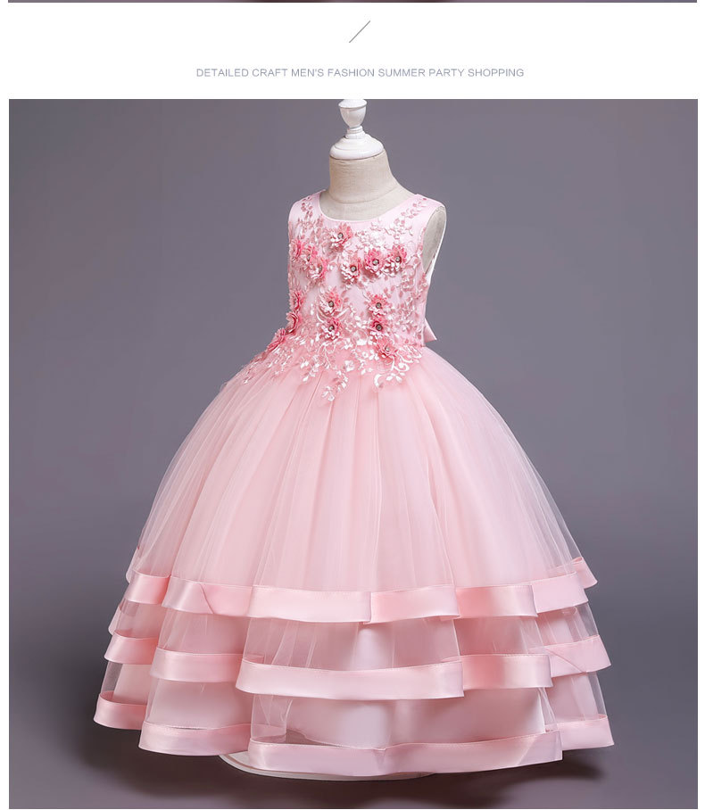 Flower Princess Skirt ace Beaded Wedding Dress multi layer Satin Beaded party host dress