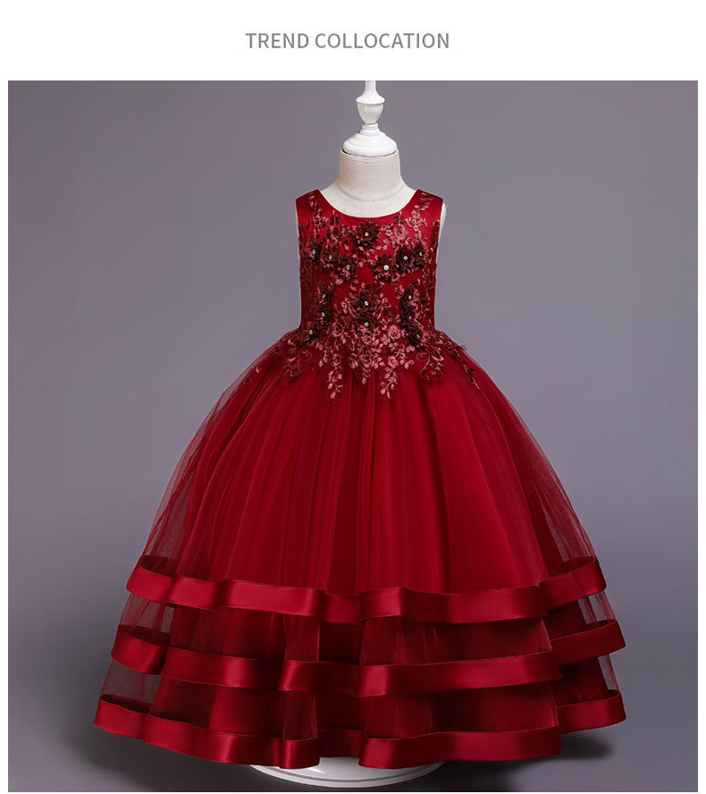 Flower Princess Skirt ace Beaded Wedding Dress multi layer Satin Beaded party host dress