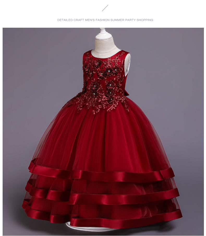 Flower Princess Skirt ace Beaded Wedding Dress multi layer Satin Beaded party host dress