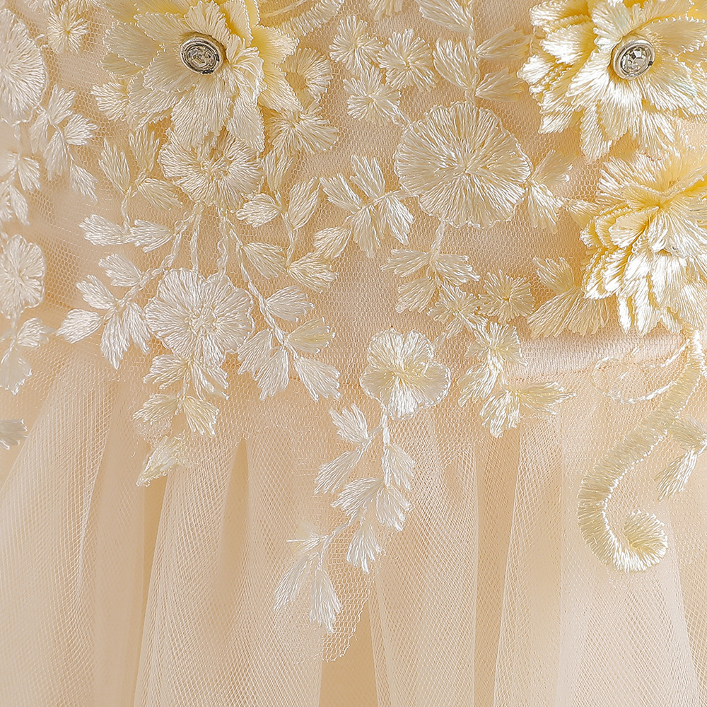 Flower Princess Skirt ace Beaded Wedding Dress multi layer Satin Beaded party host dress