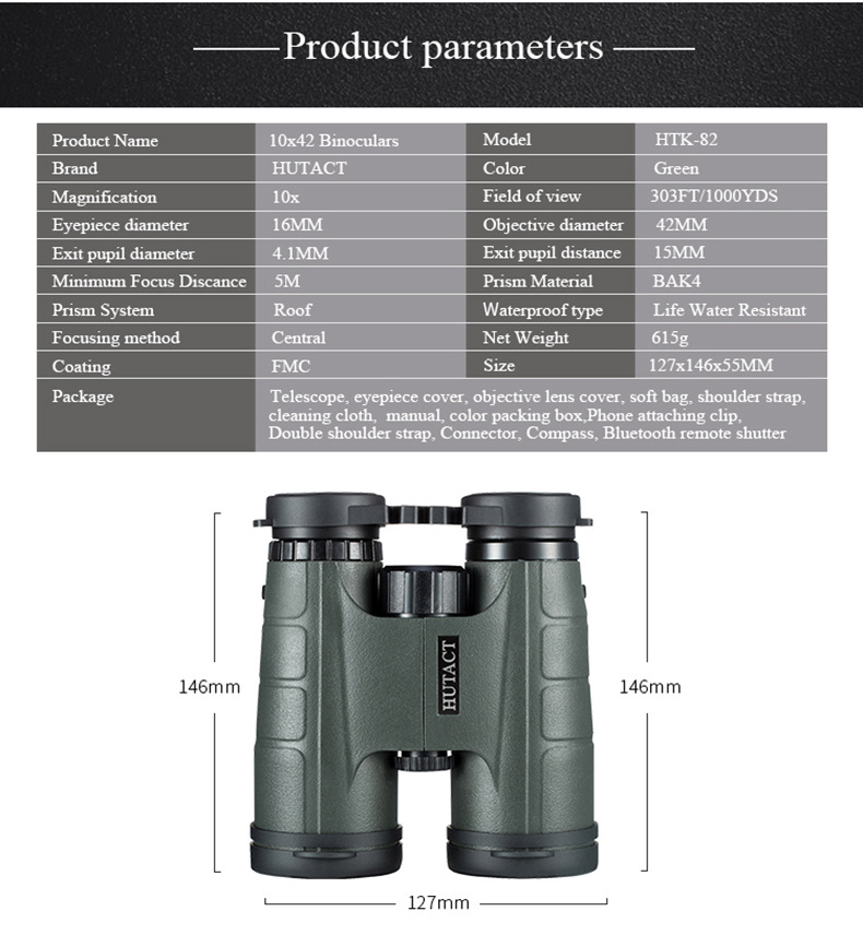Binoculars 10X42 low light level night vision travel mobile phone camera telescope