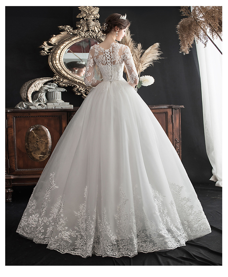 2021 Spring New One Shoulder Dream Slim Middle Sleeve Lace Bride Wedding Dress