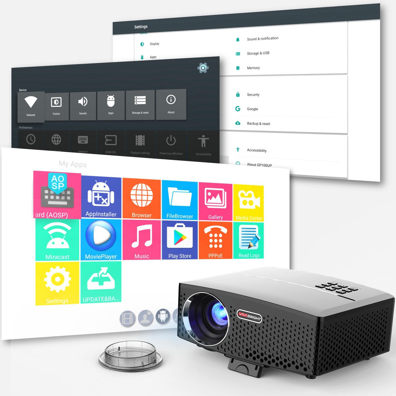 Gp80up power Android 6.0os portable LED projector dual chip MSTAR + AMLOGIC