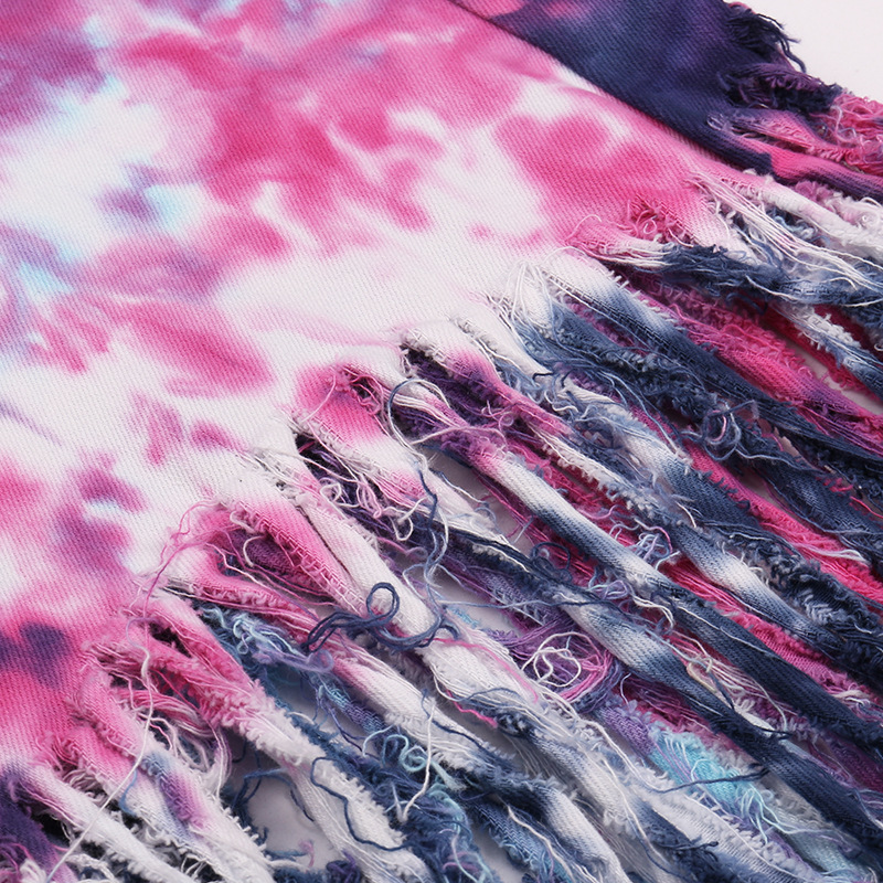2021 Jeans women's fashion temperament tie dye tassel micro trumpet casual pants