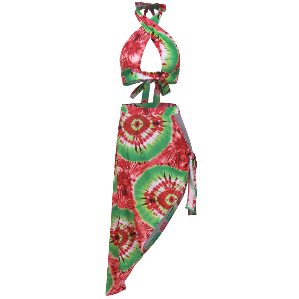 2021 summer bikini beach swimsuit beach holiday leaf print split skirt split swimsuit