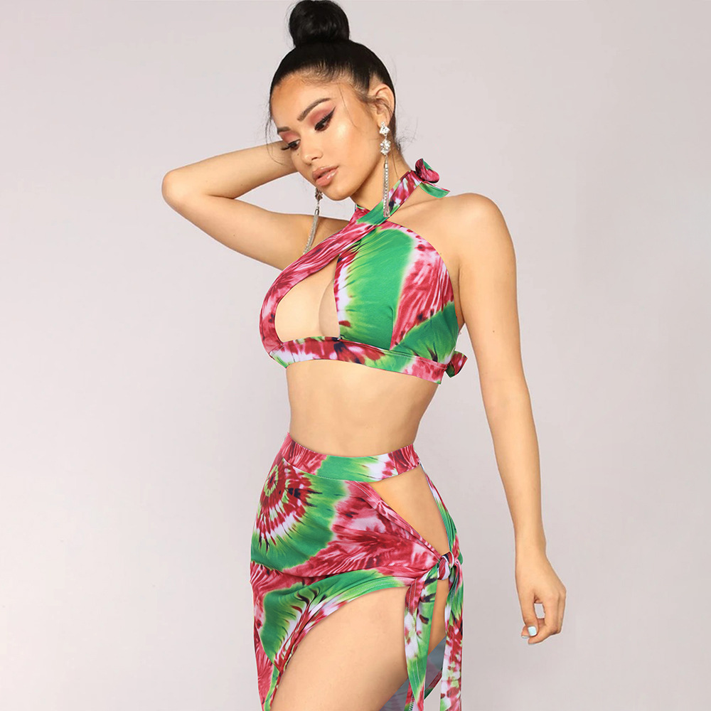 2021 summer bikini beach swimsuit beach holiday leaf print split skirt split swimsuit