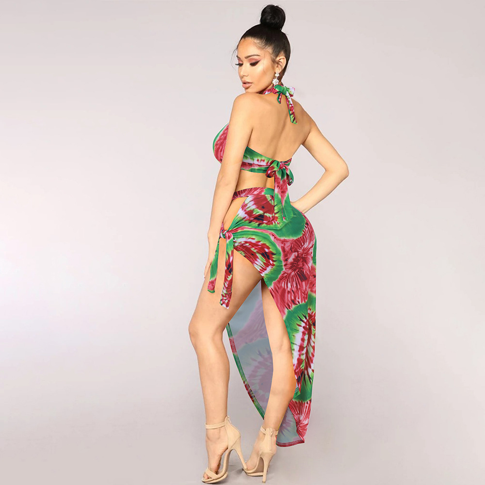 2021 summer bikini beach swimsuit beach holiday leaf print split skirt split swimsuit