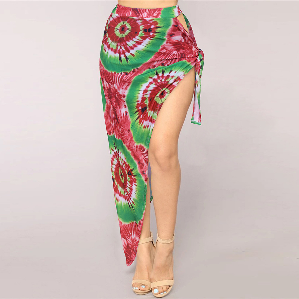 2021 summer bikini beach swimsuit beach holiday leaf print split skirt split swimsuit