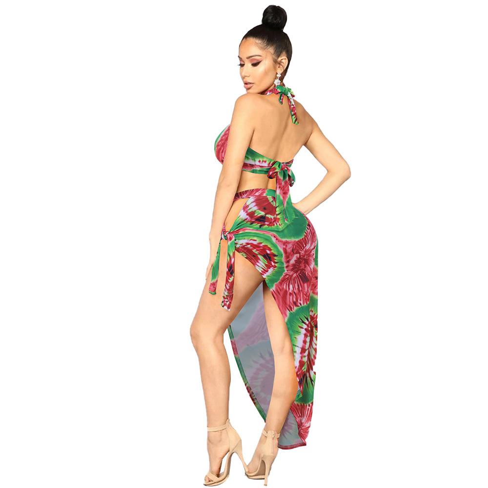 2021 summer bikini beach swimsuit beach holiday leaf print split skirt split swimsuit