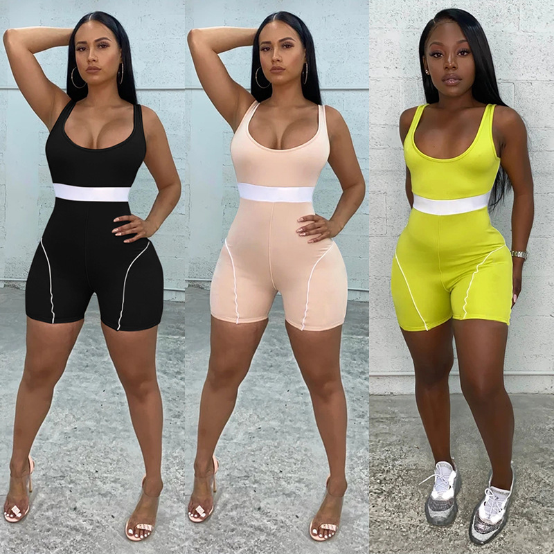 2021 New summer women's sports suspender knitted Jumpsuit
