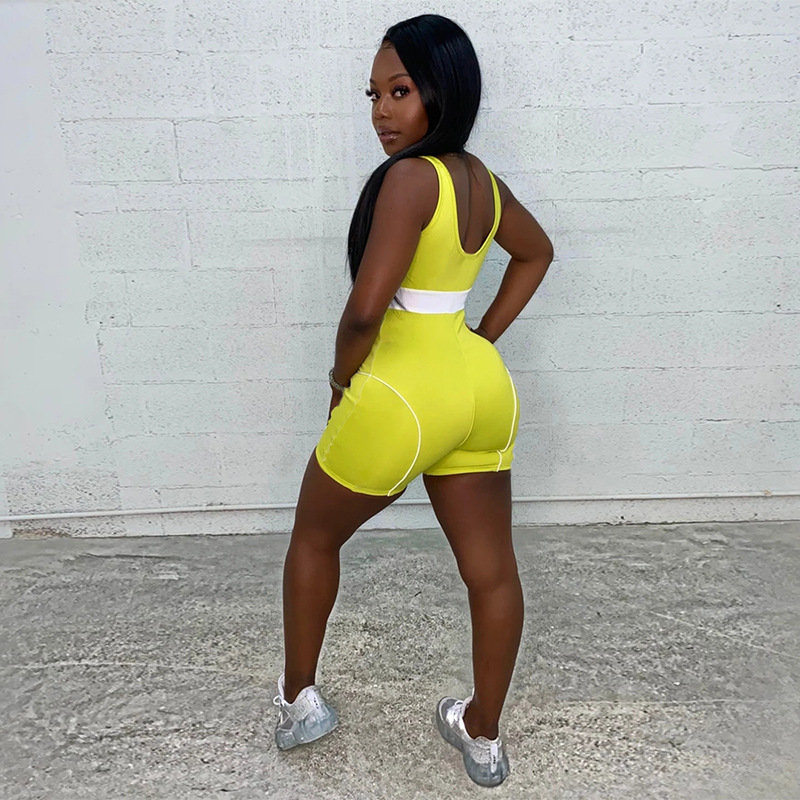 2021 New summer women's sports suspender knitted Jumpsuit