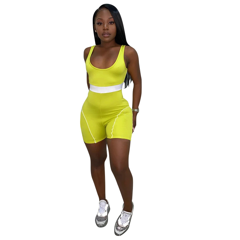 2021 New summer women's sports suspender knitted Jumpsuit