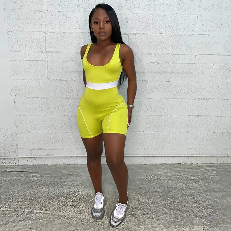 2021 New summer women's sports suspender knitted Jumpsuit