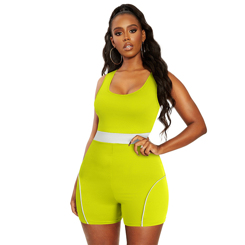 2021 New summer women's sports suspender knitted Jumpsuit