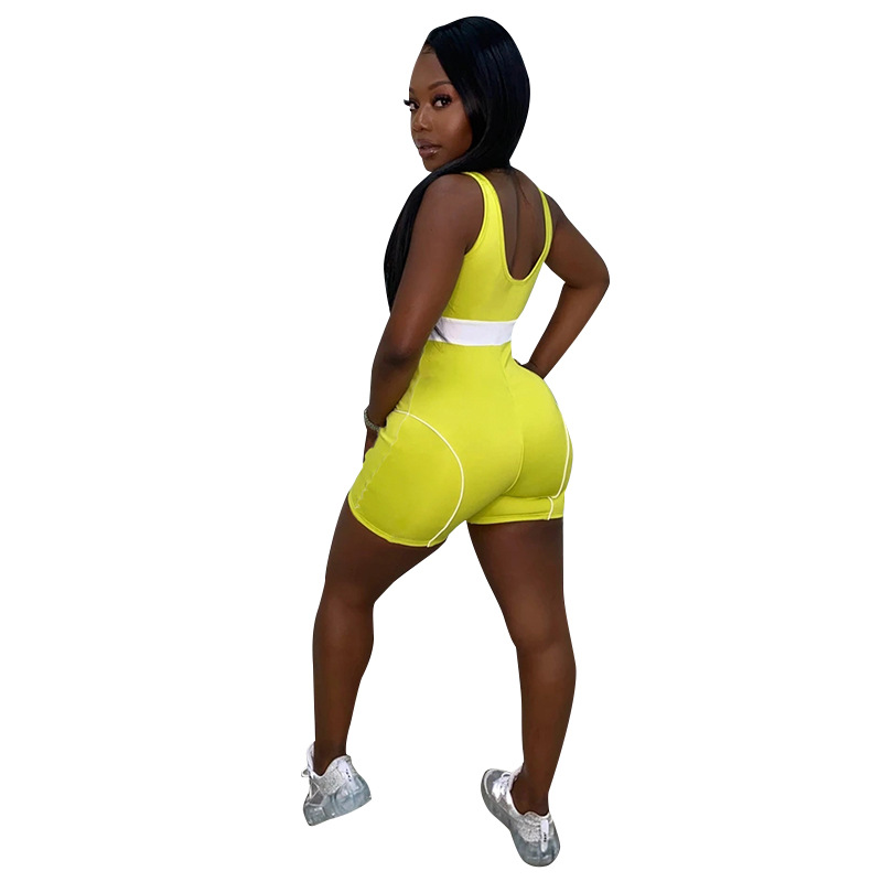 2021 New summer women's sports suspender knitted Jumpsuit