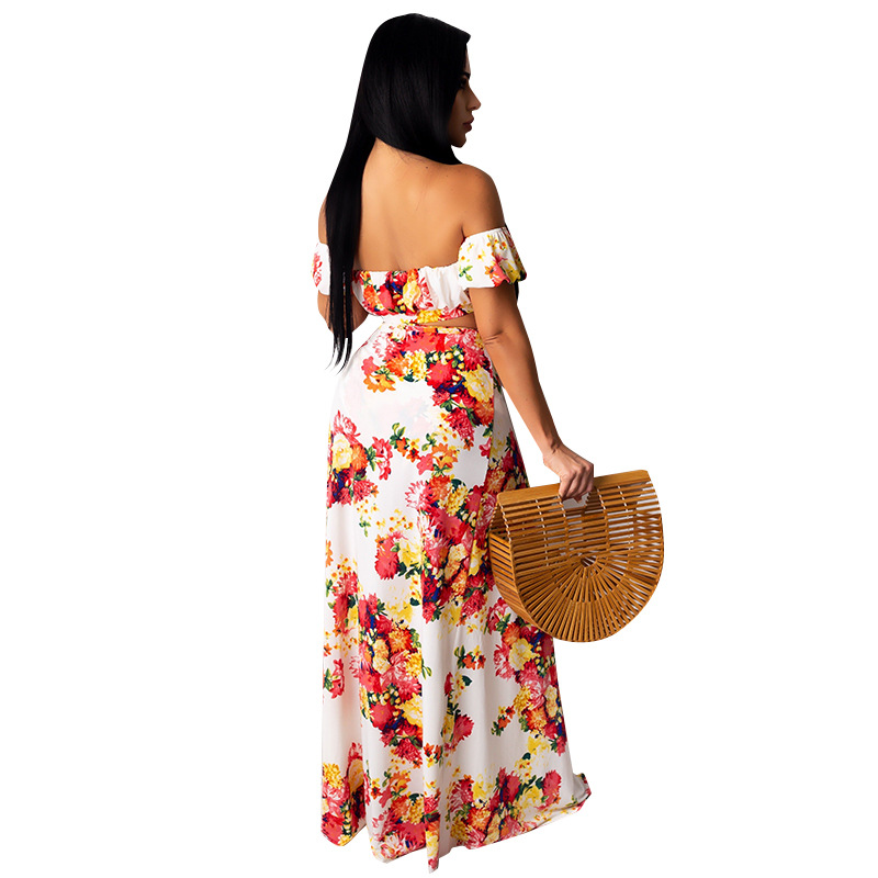 2021 summer women's two piece dress with split and wrapped chest printing