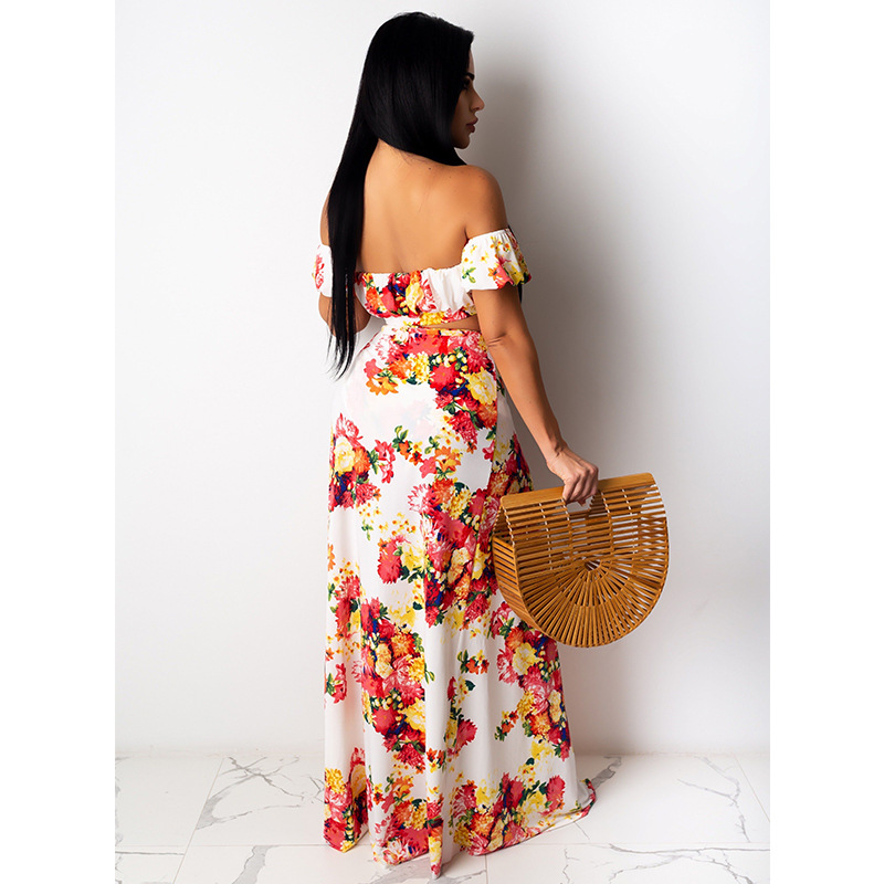 2021 summer women's two piece dress with split and wrapped chest printing