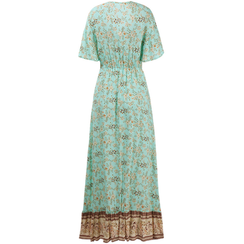 2021 European and American women's short sleeve V-neck Bohemian Floral Dress