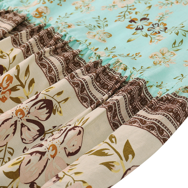 2021 European and American women's short sleeve V-neck Bohemian Floral Dress