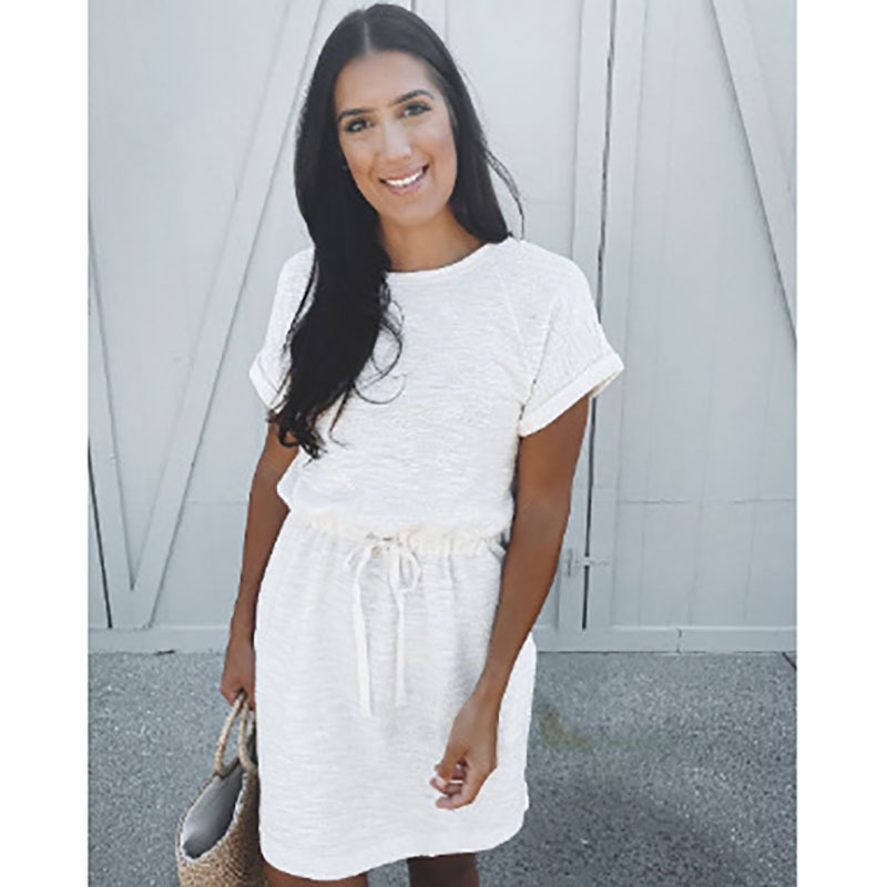 2021 Summer new women's fashion casual solid round neck short sleeve dress