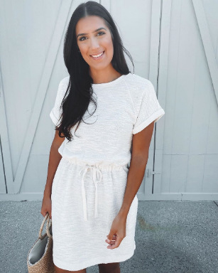 2021 Summer new women's fashion casual solid round neck short sleeve dress