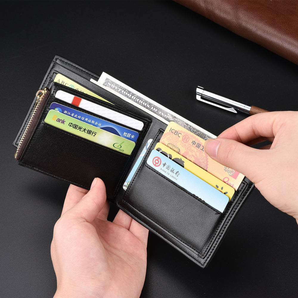 New men&apos;s short wallet Korean business multi Card Wallet Zipper zero wallet three fold Wallet