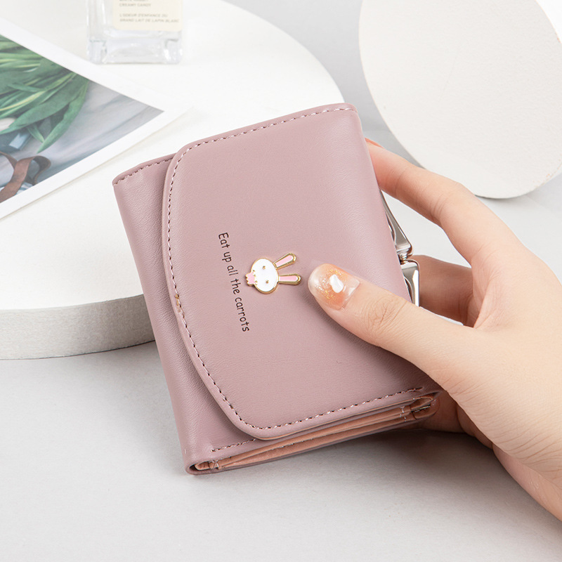 Wallet women's short 2021 new cute rabbit lock zero wallet PU skin three fold coin bag student