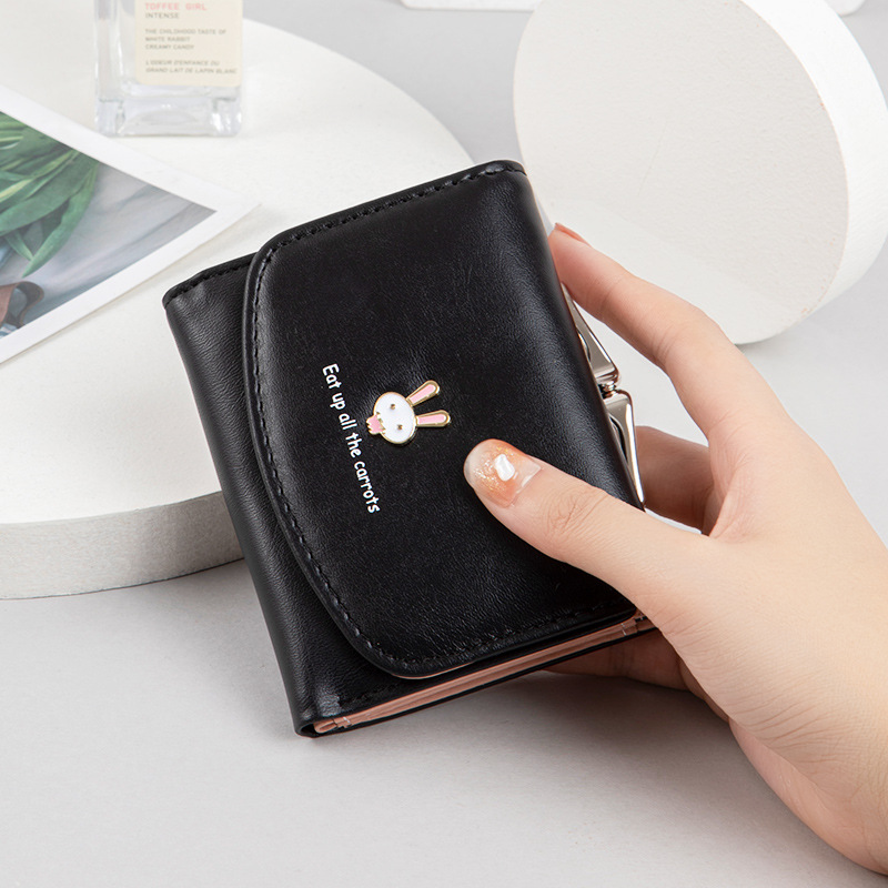Wallet women's short 2021 new cute rabbit lock zero wallet PU skin three fold coin bag student