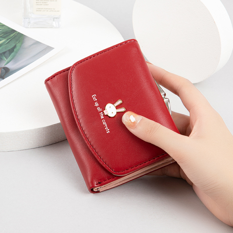 Wallet women's short 2021 new cute rabbit lock zero wallet PU skin three fold coin bag student