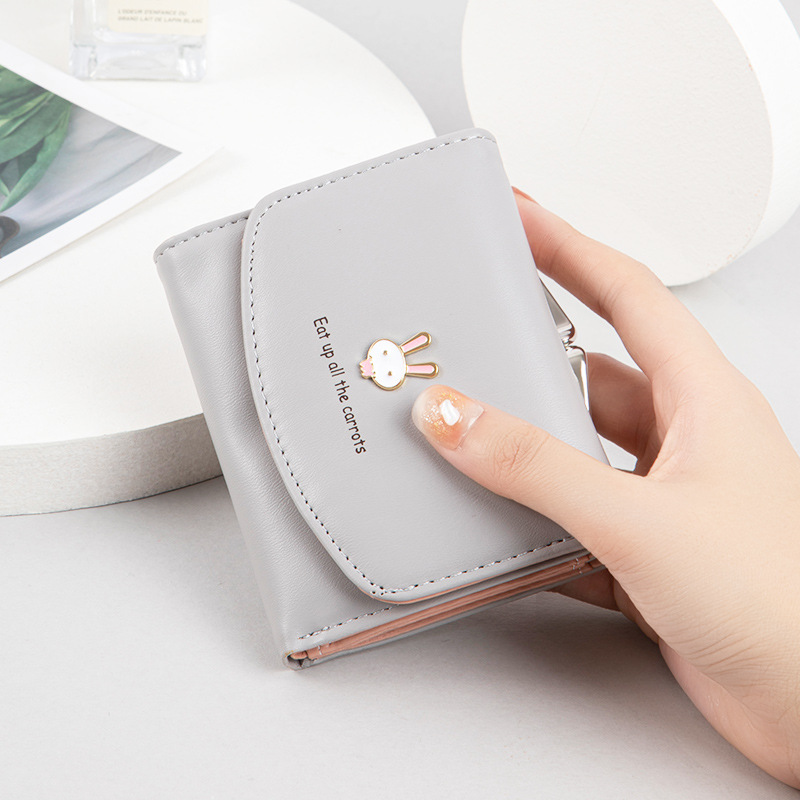 Wallet women's short 2021 new cute rabbit lock zero wallet PU skin three fold coin bag student