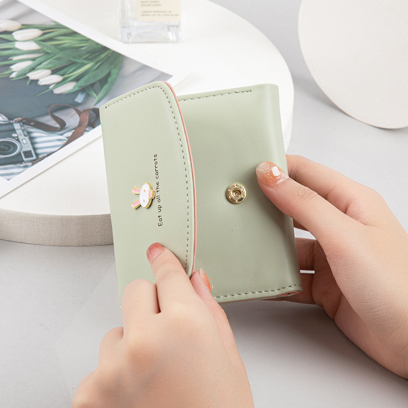Wallet women's short 2021 new cute rabbit lock zero wallet PU skin three fold coin bag student
