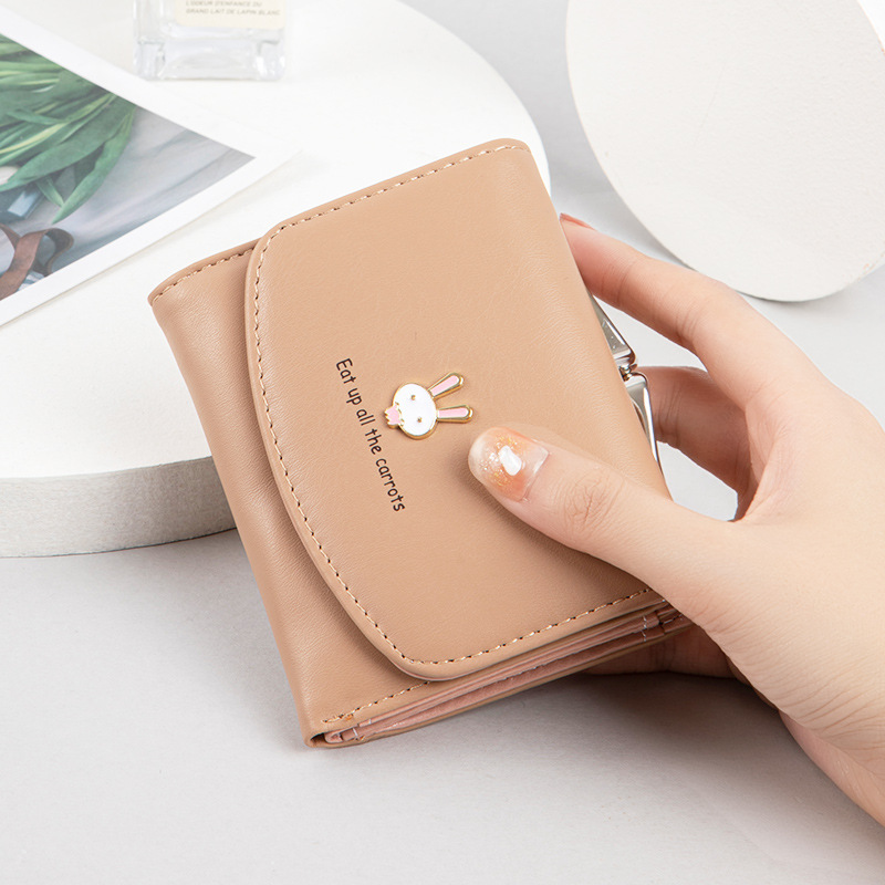 Wallet women's short 2021 new cute rabbit lock zero wallet PU skin three fold coin bag student