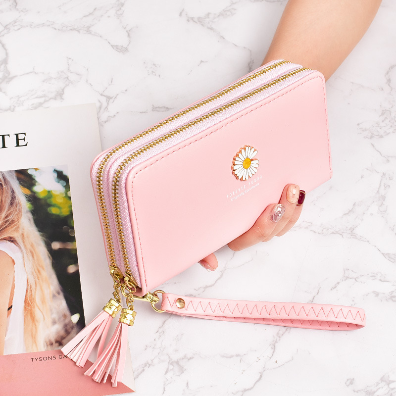 Women's long small daisy double zipper handbag 2020 new high capacity multi card mobile phone wallet
