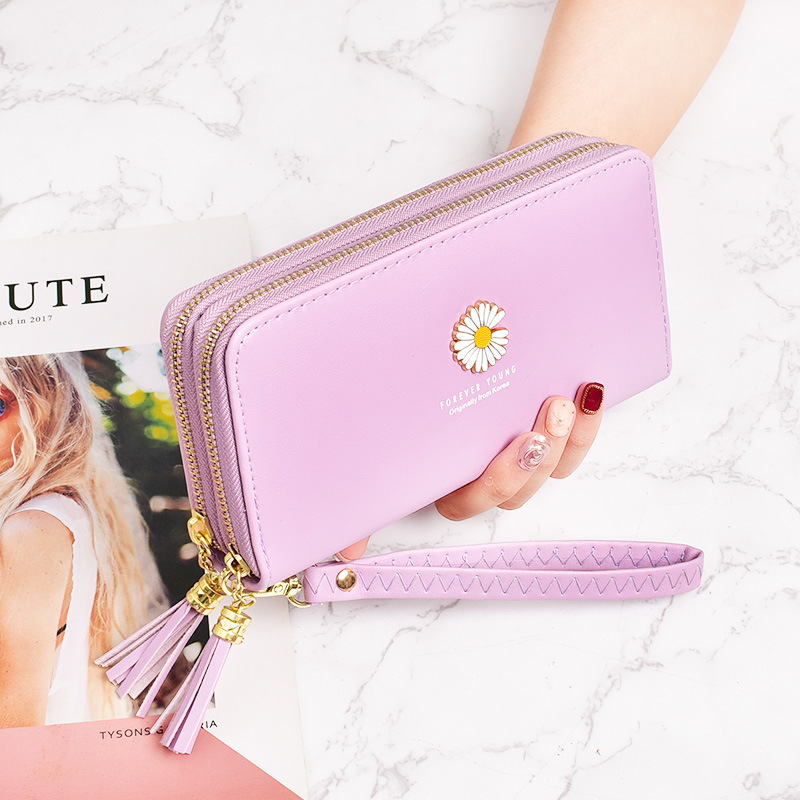 Women's long small daisy double zipper handbag 2020 new high capacity multi card mobile phone wallet