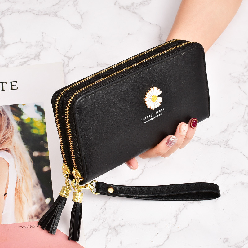 Women's long small daisy double zipper handbag 2020 new high capacity multi card mobile phone wallet