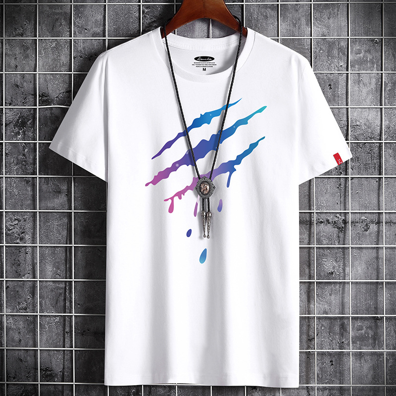 Summer new cotton T-shirt round neck trend half sleeve student loose bottomed shirt