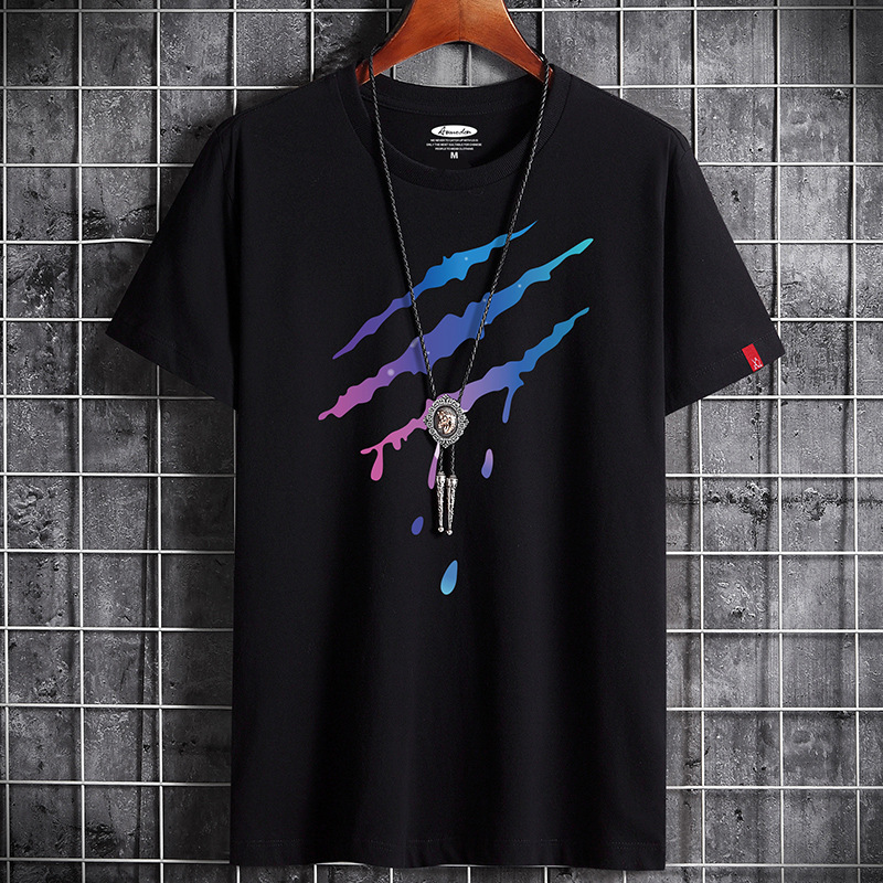 Summer new cotton T-shirt round neck trend half sleeve student loose bottomed shirt