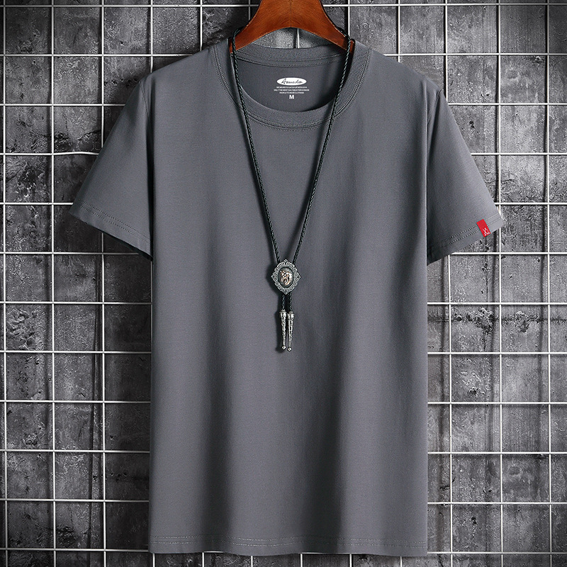 Men's summer new round neck cotton loose large men's solid color top with half sleeves  t shirt
