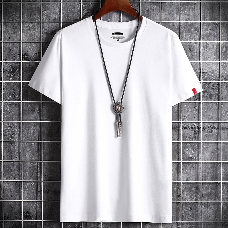 Men's summer new round neck cotton loose large men's solid color top with half sleeves  t shirt